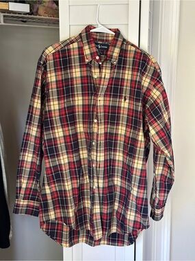 Ralph Lauren Men's Red, Cream & Navy Plaid Button-Down Shirt